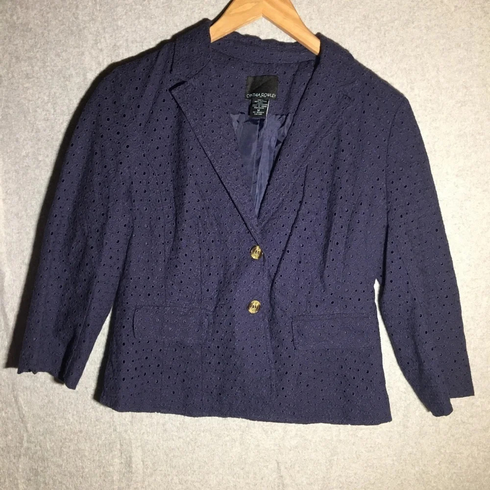 Womens Cynthia Rowley Blazer Jacket Eyelet Coastal Office Work Career Wear